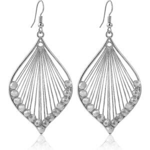 Silver Braided Rope leaf Shaped Vintage Long Summer Earring for Women Jewelry